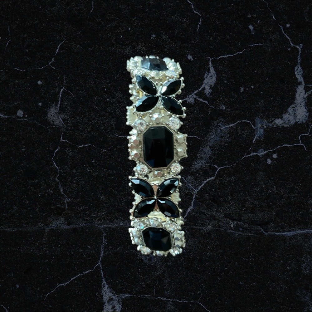 Chic Black and Silver Embellished Hair Clip
